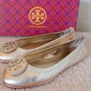 🎀 SOLD 🎀 Tory Burch Rose Gold Minnie Travel Ballet Flats